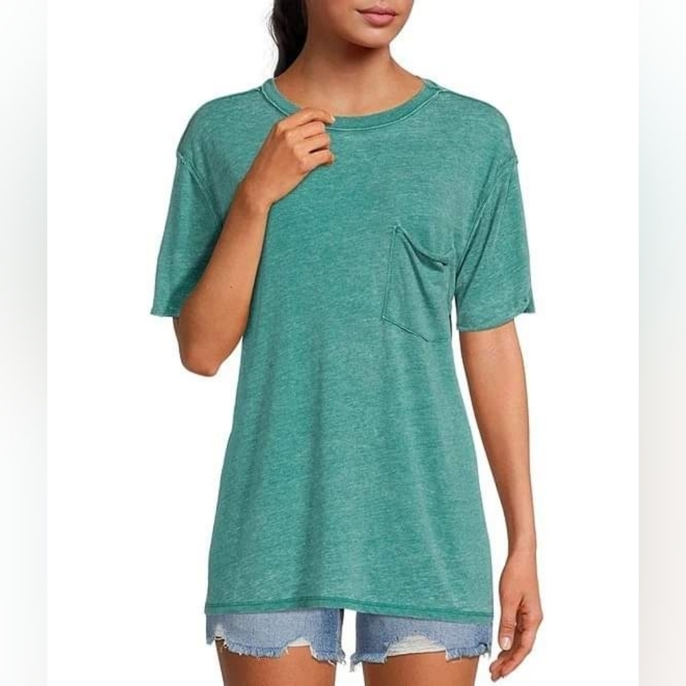 Free People Vella Crew Neck Short Sleeve Unfinished Trim Pocket Tee XL